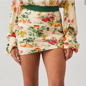 ROCOCO SAND BEIGE AND GREEN FLORAL/FRUIT KATY MINI SKIRT